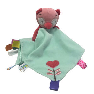Taggies Pink Green Owl Baby Lovey Security Blanket Plush Bird Teal Hearts